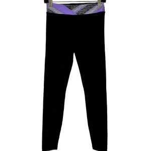 Ivivva Girls Leggings Abstract Print Waistband Pull On Stretch Skinny Black 14
